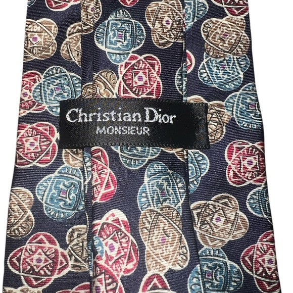 EUC Christian Dior Mario Valentino Abstract Paisley Patriotic Navy Red Ties - Picture 2 of 9